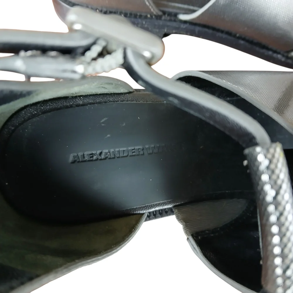 Alexander Wang Metallic Silver Cut Out Booties Sandal Gray Leather Size 6.5/37 - Picture 12 of 13